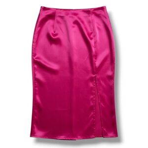 Cantonwalker Women’s High Waist Satin Bodycon Midi Skirt – Front Slit, XL, NWT